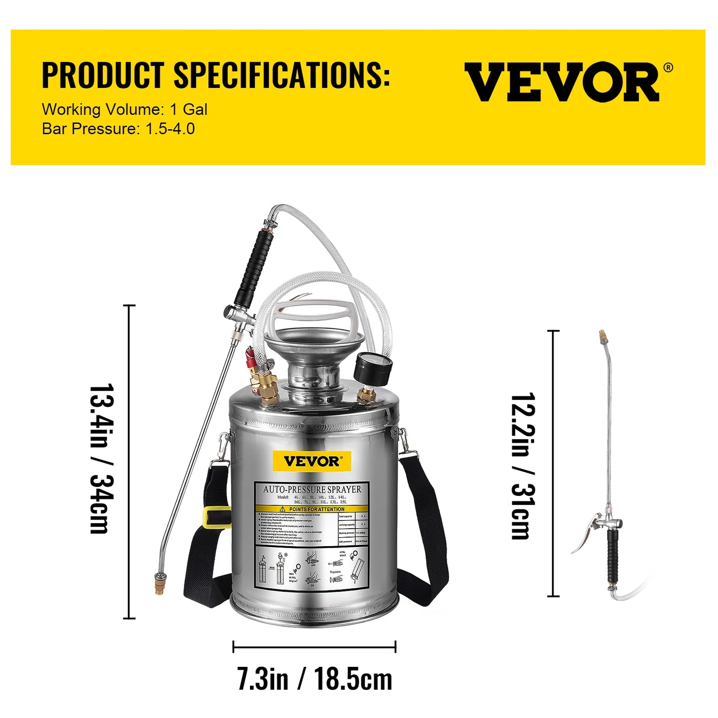 SucceBuy Stainless Steel Hand Powered Sprayer For Garden And Cleaning