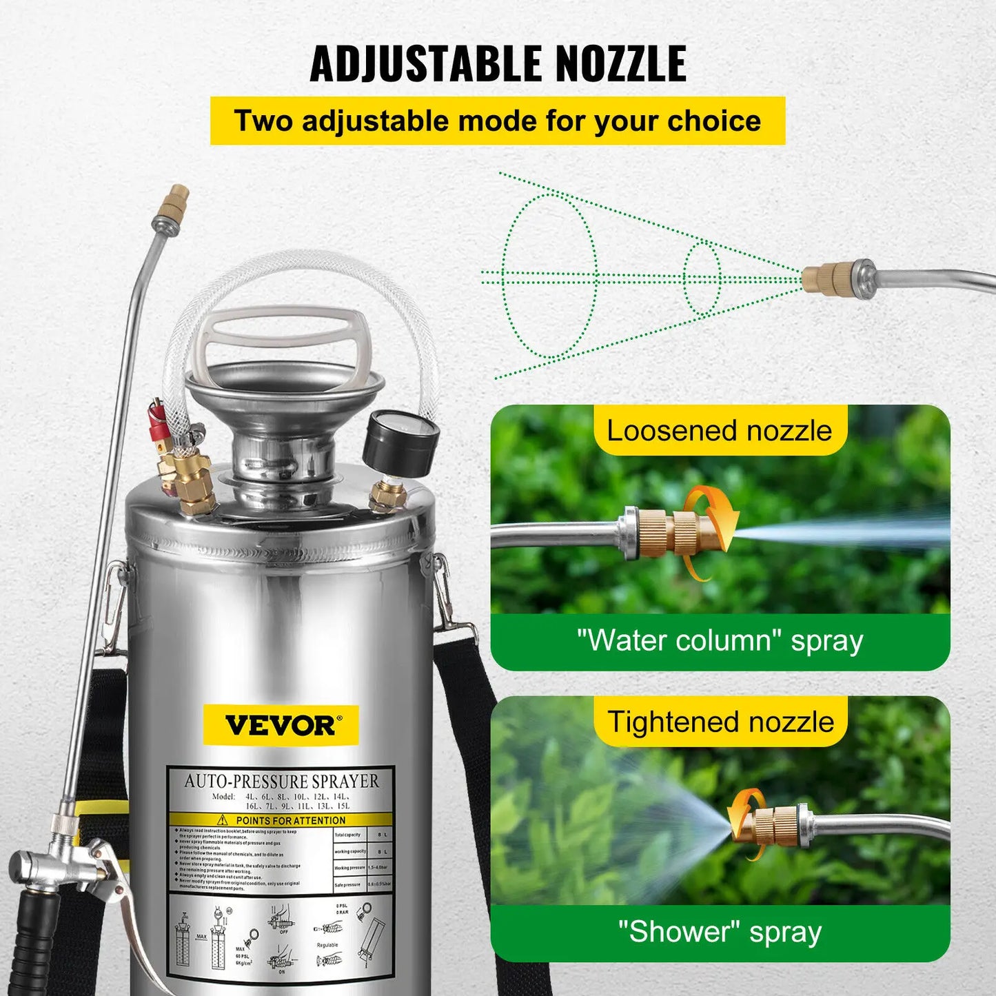 SucceBuy Stainless Steel Hand Powered Sprayer For Garden And Cleaning