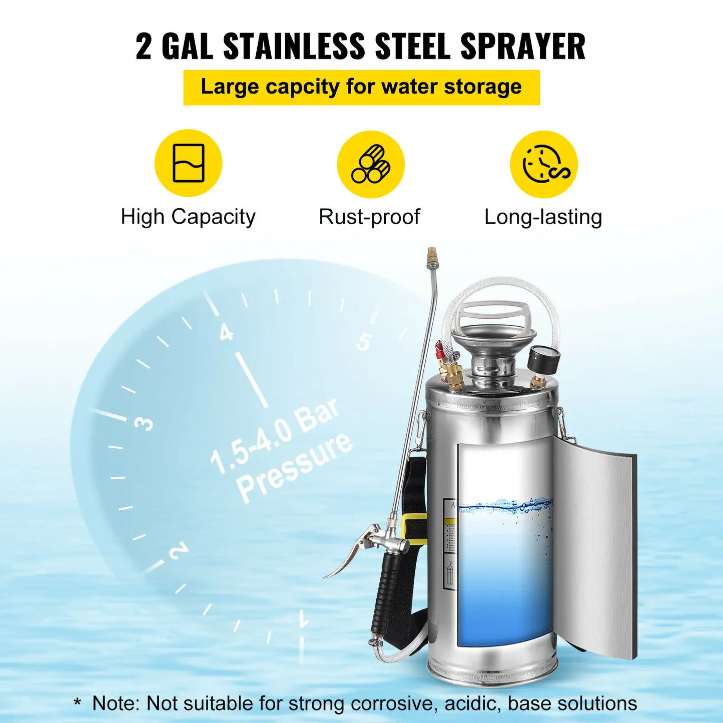 SucceBuy Stainless Steel Hand Powered Sprayer For Garden And Cleaning
