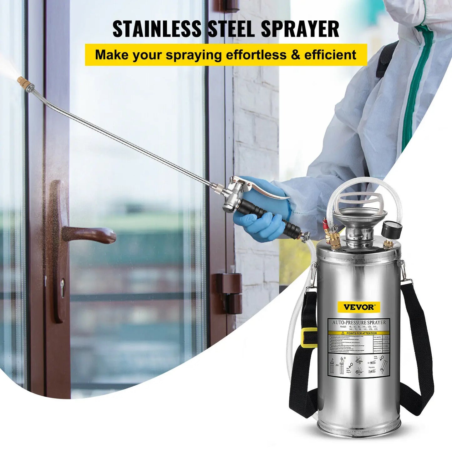 SucceBuy Stainless Steel Hand Powered Sprayer For Garden And Cleaning