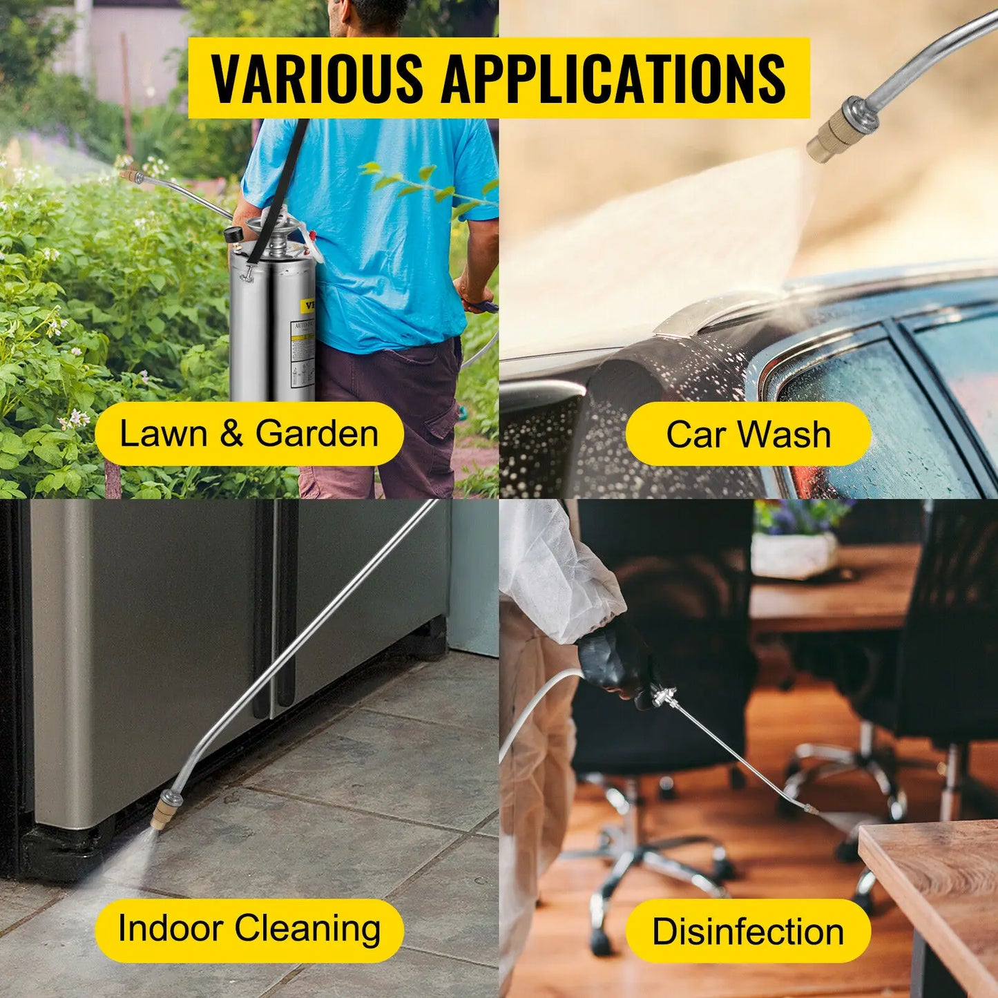 SucceBuy Stainless Steel Hand Powered Sprayer For Garden And Cleaning