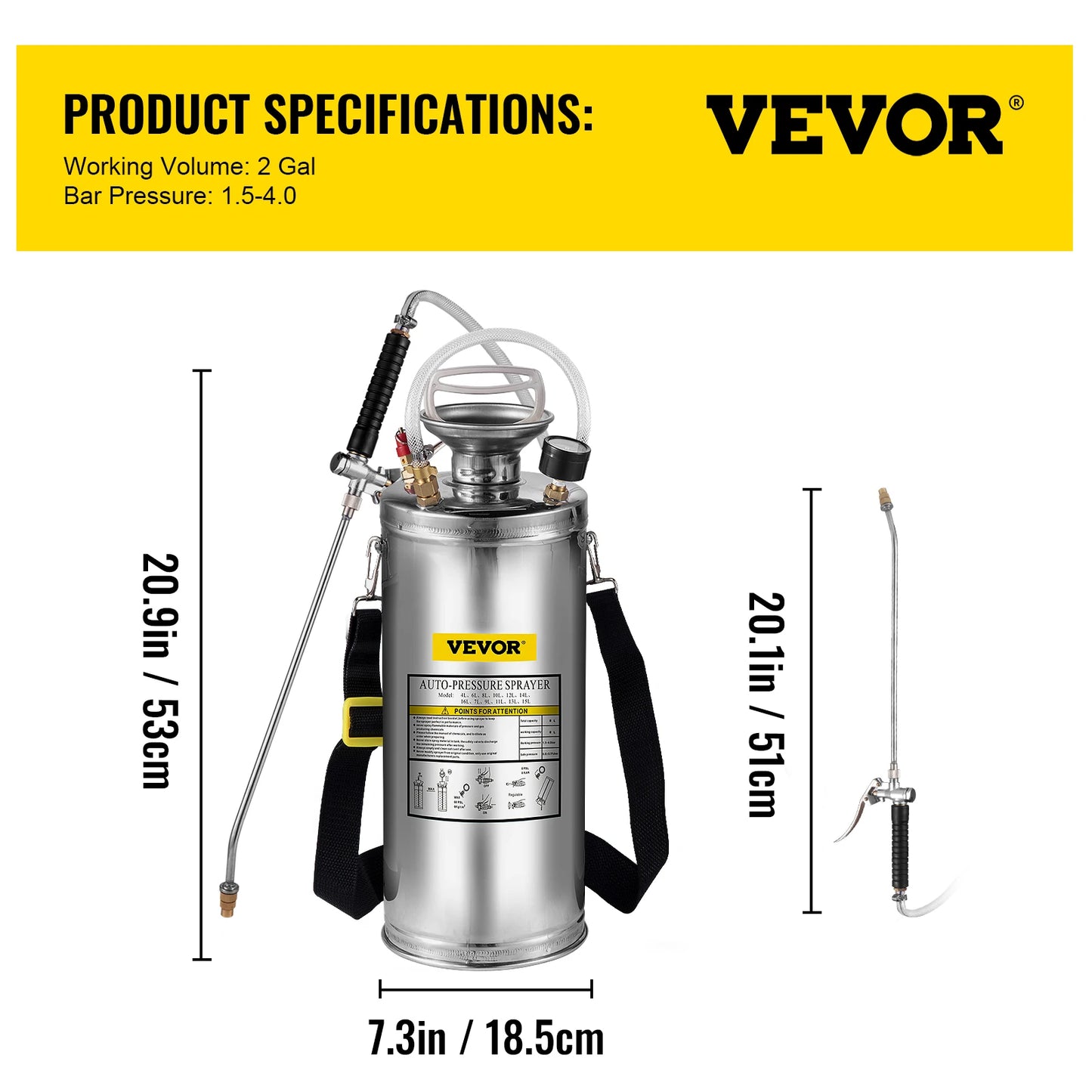 SucceBuy Stainless Steel Hand Powered Sprayer For Garden And Cleaning