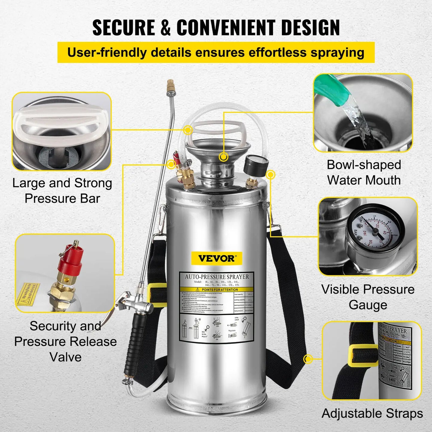 SucceBuy Stainless Steel Hand Powered Sprayer For Garden And Cleaning