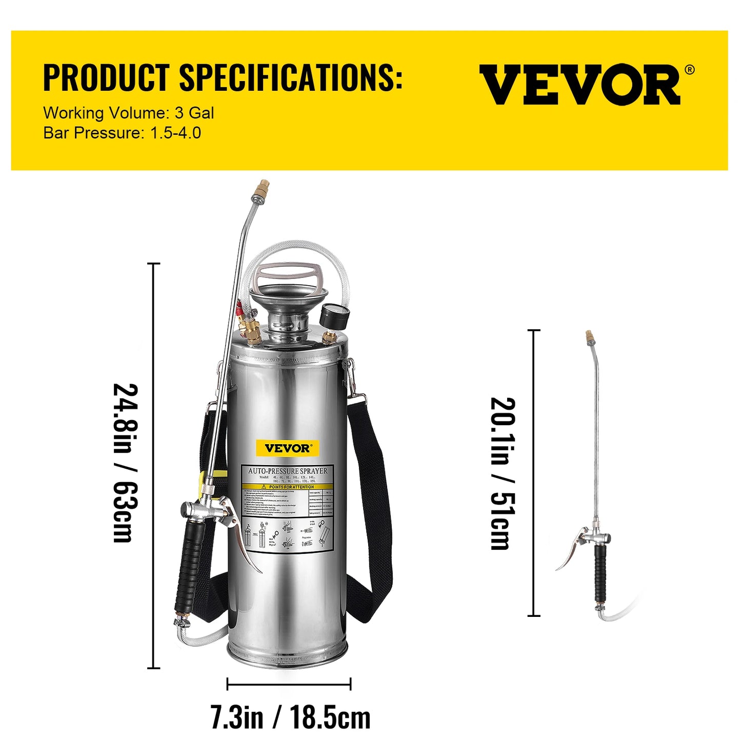 SucceBuy Stainless Steel Hand Powered Sprayer For Garden And Cleaning