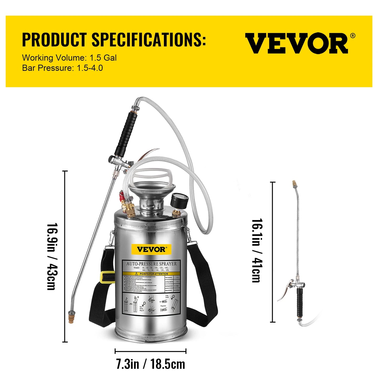 SucceBuy Stainless Steel Hand Powered Sprayer For Garden And Cleaning