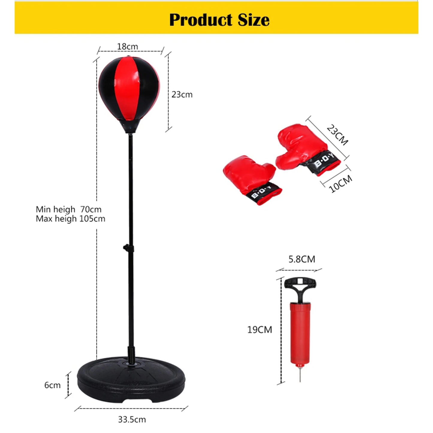 TOMSHOO Adjustable Height Kids Punching Ball Boxing Set With Gloves