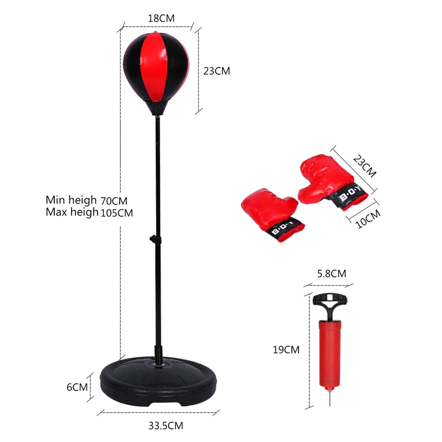TOMSHOO Adjustable Height Kids Punching Ball Boxing Set With Gloves