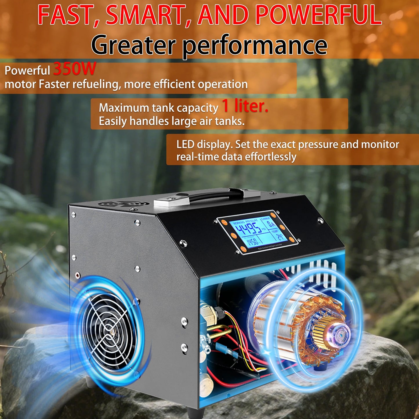 TUXING 4500 Psi 12V PCP Air Compressor With LCD Display