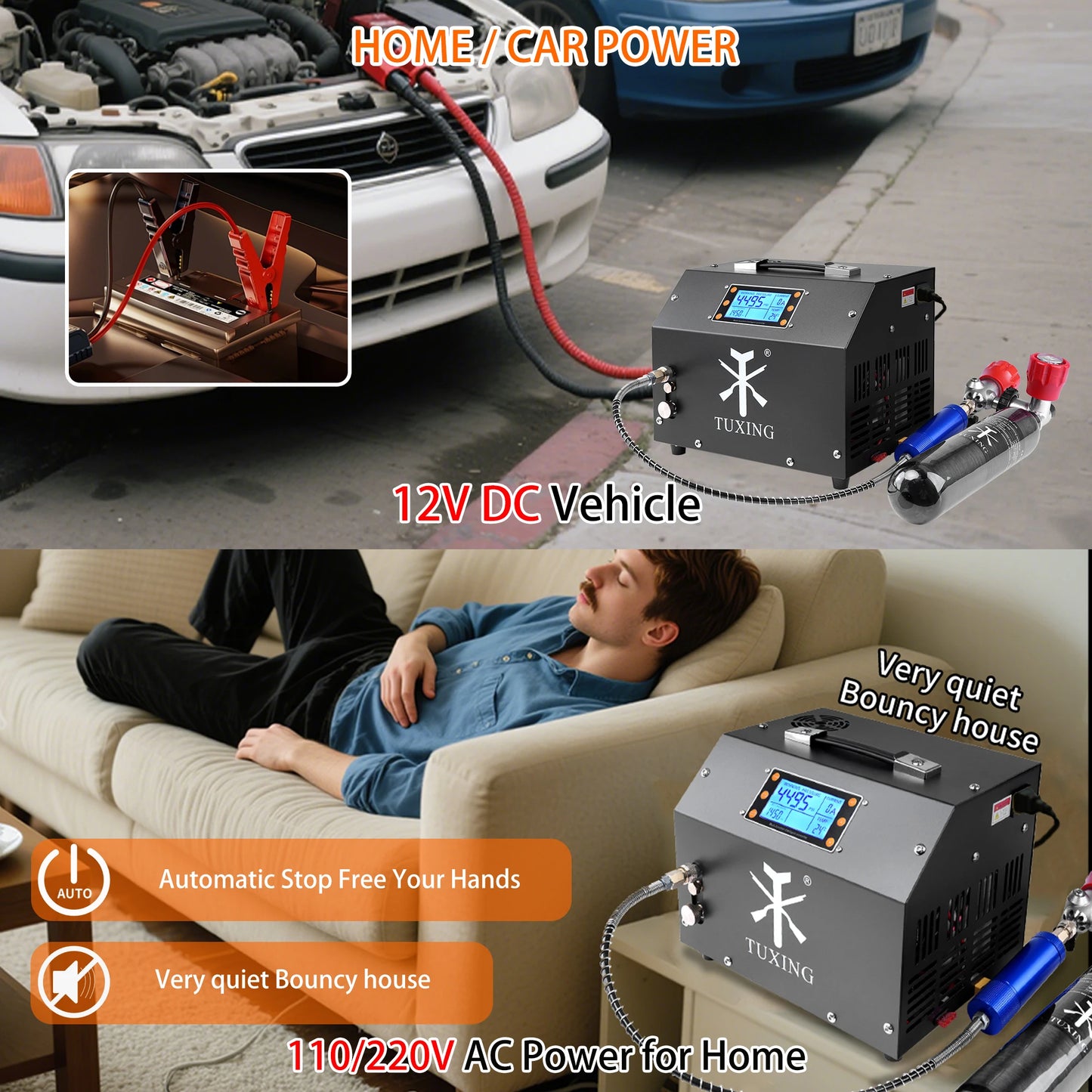 TUXING 4500 Psi 12V PCP Air Compressor With LCD Display