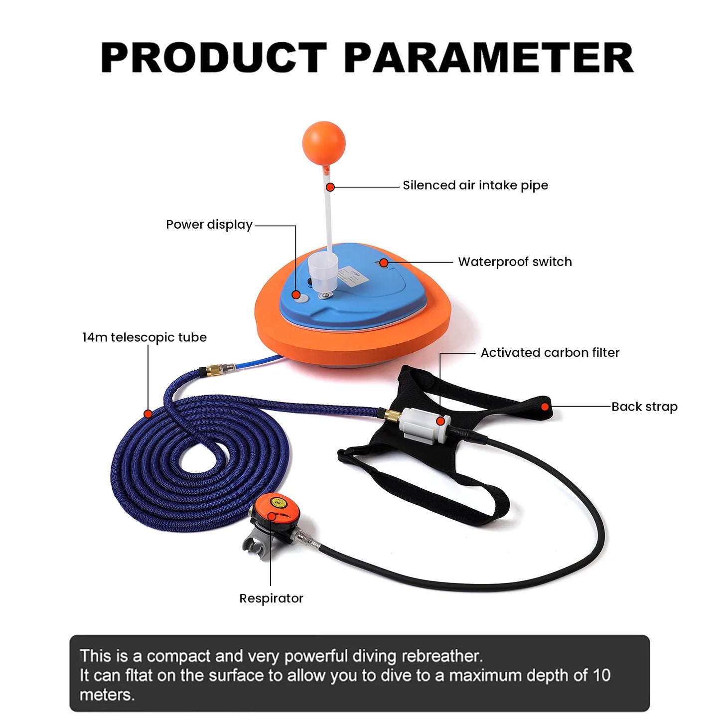 TUXING Rechargeable Portable Underwater Ventilator For Diving 10M Depth 3.5-5H