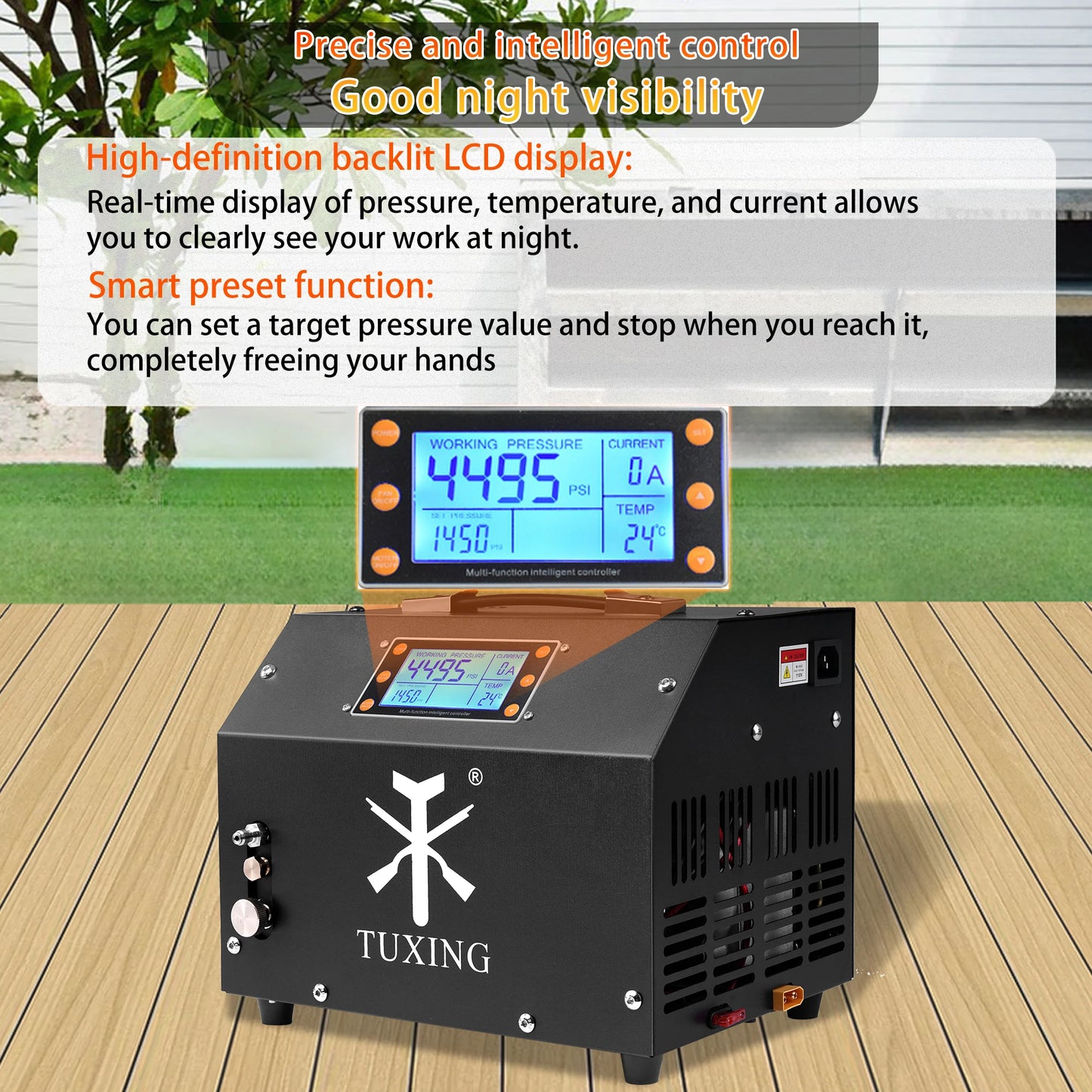TUXING 4500 Psi 12V PCP Air Compressor With LCD Display