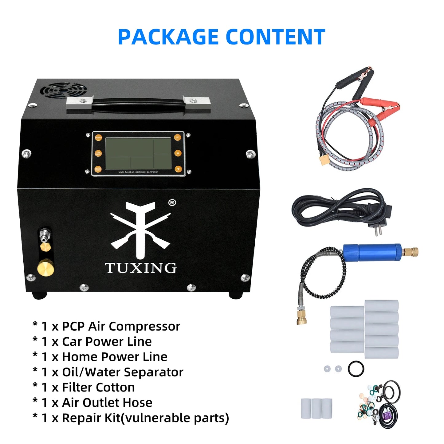 TUXING 4500 Psi 12V PCP Air Compressor With LCD Display
