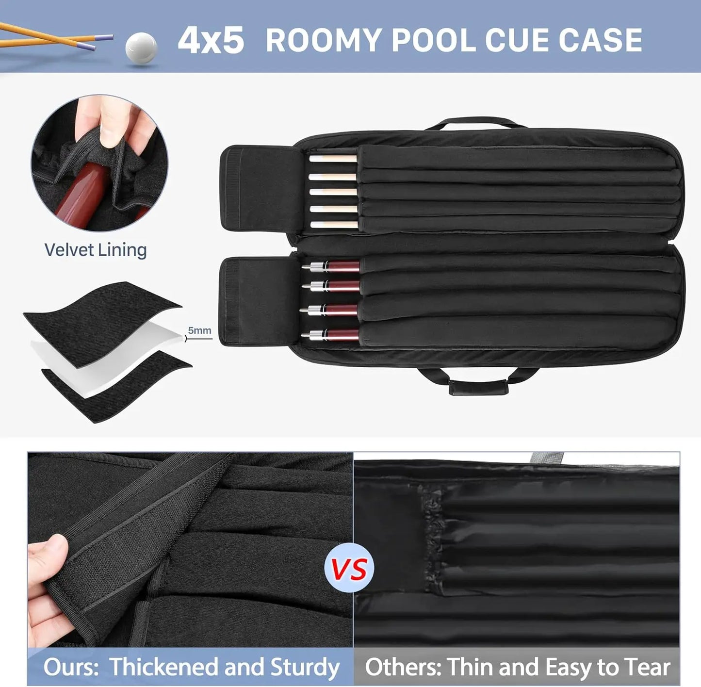 Pool Cue Case Holds 4 Butts And 5 Shafts