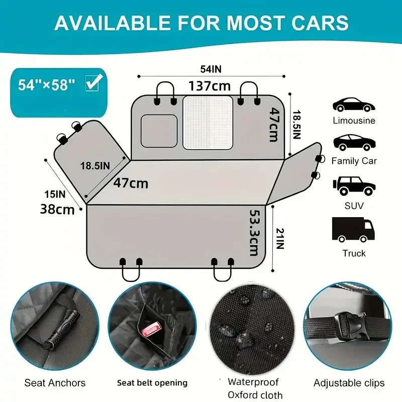 Dog Car Seat Cover For Pets Waterproof Hammock Nonslip Durable